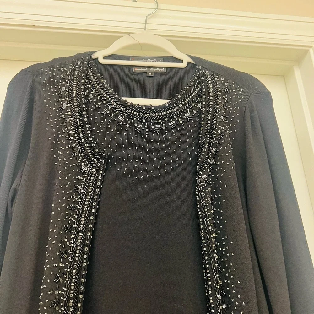 Knit Cardigan set in black with beading size medium by Pierri of New York